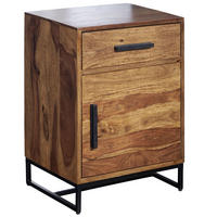 NACHTTISCH – Massivholz/Eisen, Schublade & Tür, Industrial-Stil - Schwarz/Braun, Holz/Metall (45/65/35cm) - KADIMA DESIGN