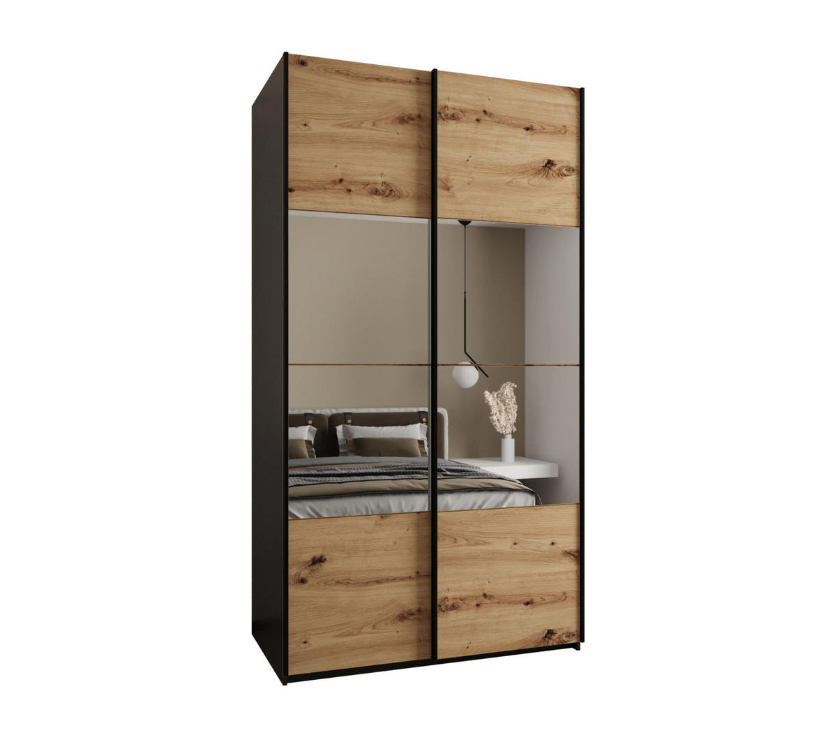 SCHWEBETÜRENSCHRANK 245,5/140/64 2-türig - Schwarz/Eiche Artisan, Holz/Metall (140/245/64cm) - Abiks Möbel