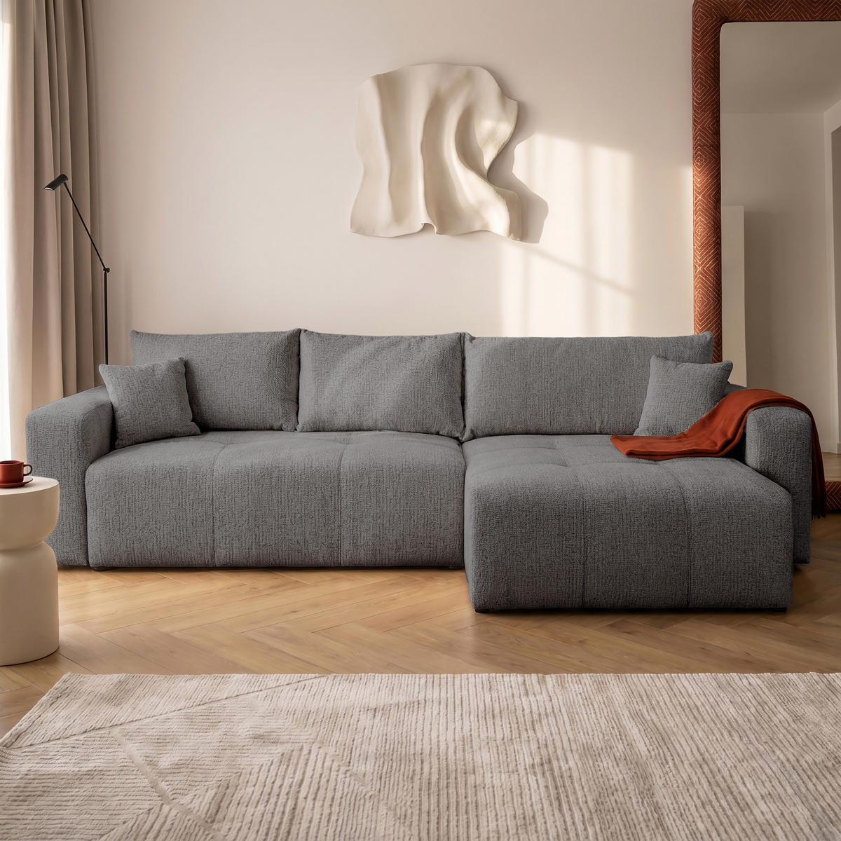 ECKSOFA PEDRO XL mit Schlaffunktion und Bettkasten Dunkelgrau - Dunkelgrau, Holz/Kunststoff (278/55/145cm) - Idohome