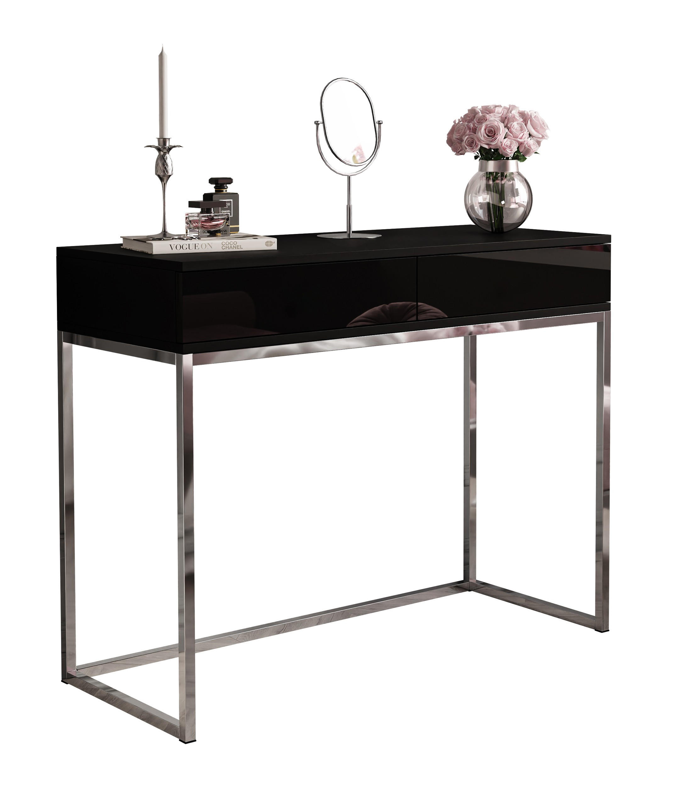 Lookway Konsole Schwarz Hochglanz, Silber 100x81x42 cm