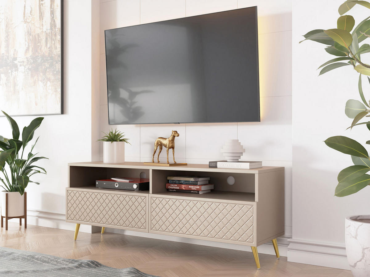 TV-ELEMENT Temerra 2K - Beige/Goldfarben, Holzwerkstoff/Metall (150/57/42cm) - MIRJAN24