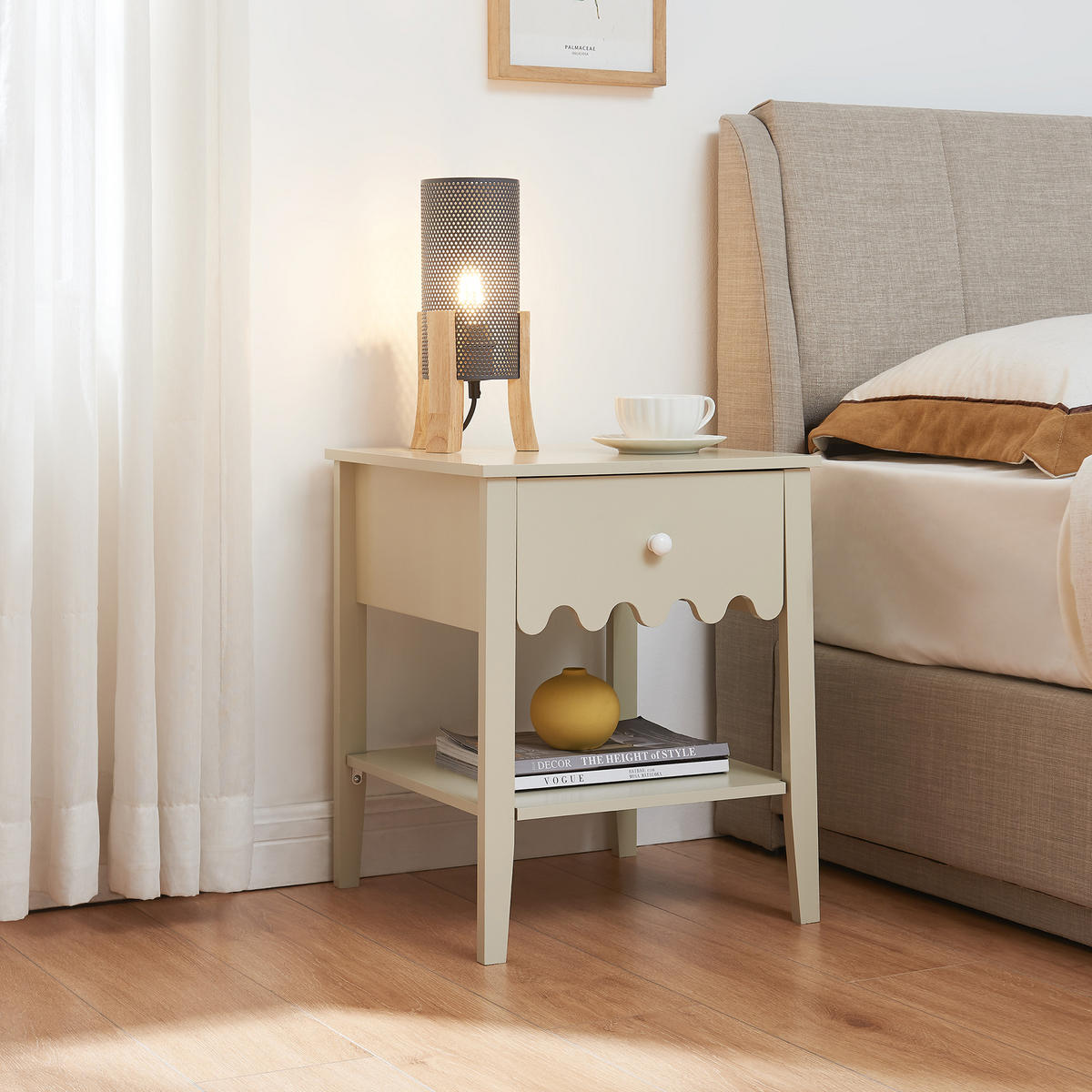 NOČNÍ STOLEK Luspoo I. - krémová, kompozitní dřevo (40/50/40cm) - [en.casa]