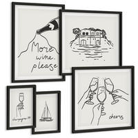 BILDER SET 5er Set - 50x50 cm & 20x30 cm & 40x60 cm Schwarzer Rahmen - Minimalistische Boho-Muster - Schwarz, Kunststoff (40/60cm) - TULUP