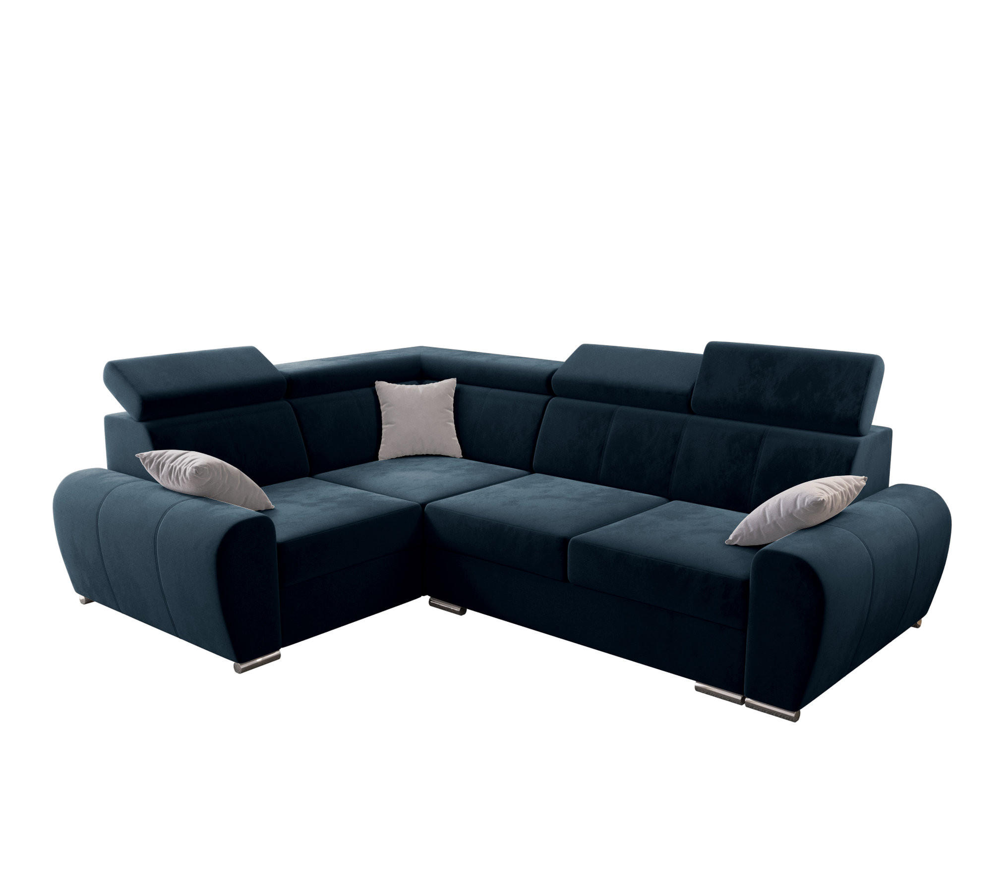 ECKSOFA APOLLO KN08, Eckcouch in L-Form mit Schlaffunktion, Farbe: Blau, Velourstoff, Ottomane Links - Blau, Textil (255/190cm) - O-Sofa