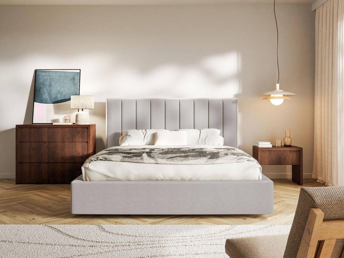 POLSTERBETT Togents Graubeige mit Chenillebezug, Bettkasten und LED, 160x200 cm - Taupe, Textil (160/200cm) - Selsey