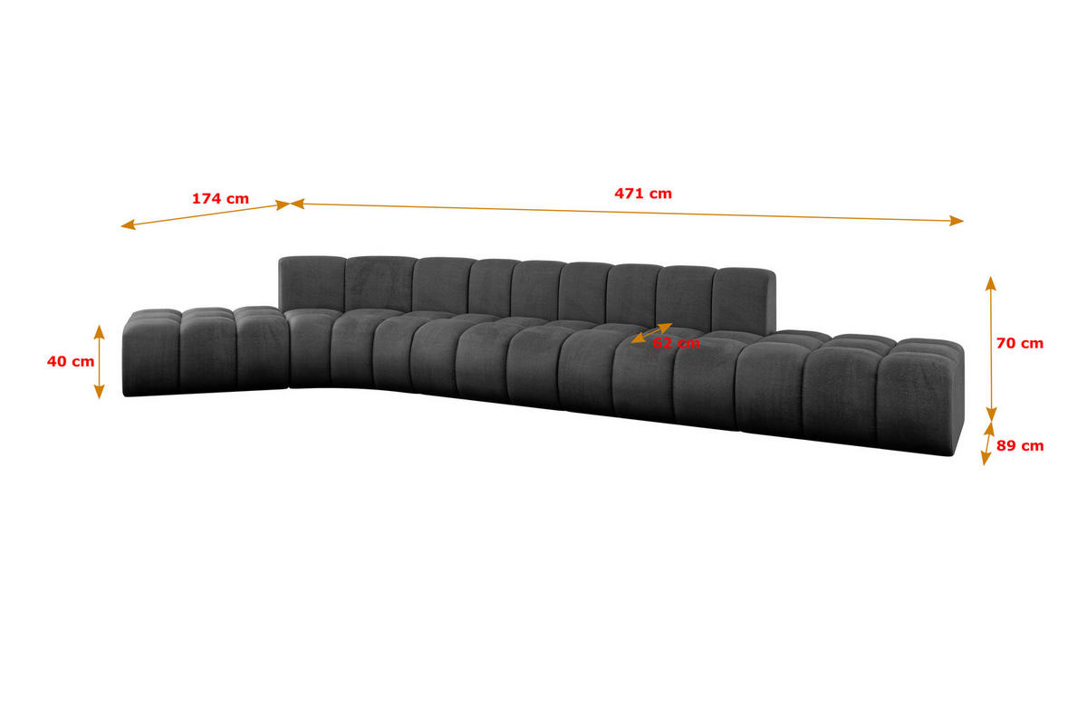 ECKSOFA modulares Sofa Solven-L2 - 471x174x70 cm Schwarz - Schwarz, Holzwerkstoff/Textil (471/174cm) - ALTDECOR