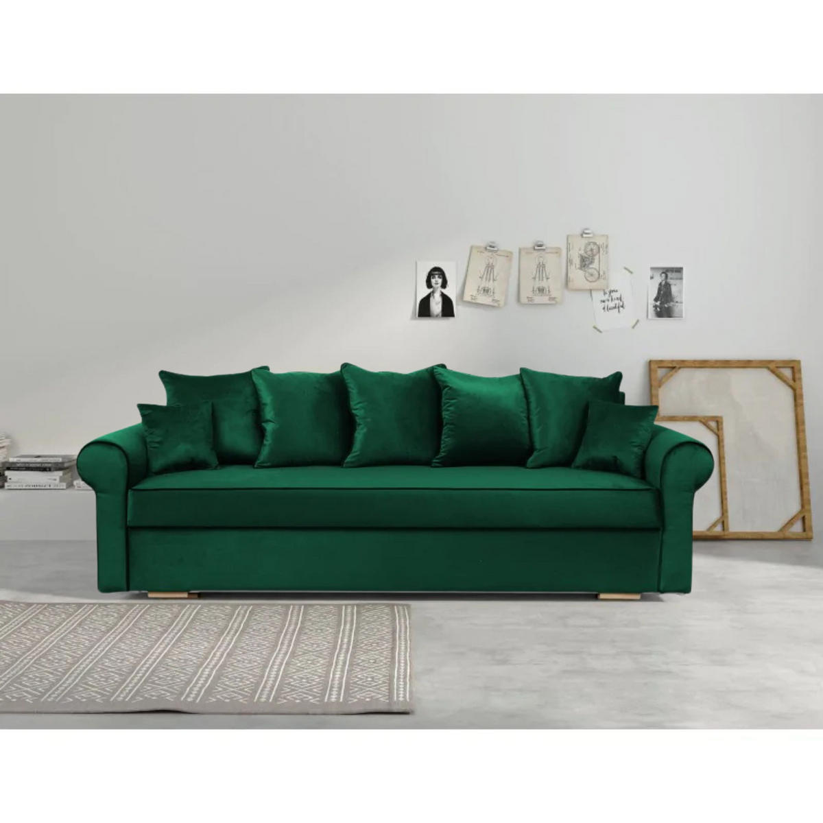 SCHLAFSOFA VIVIA, Sofa mit Schlaffunktion und Bettkasten, Farbe: Grün, Veloursstoff - Grün, Textil (237/100/85cm) - Sepro Meble