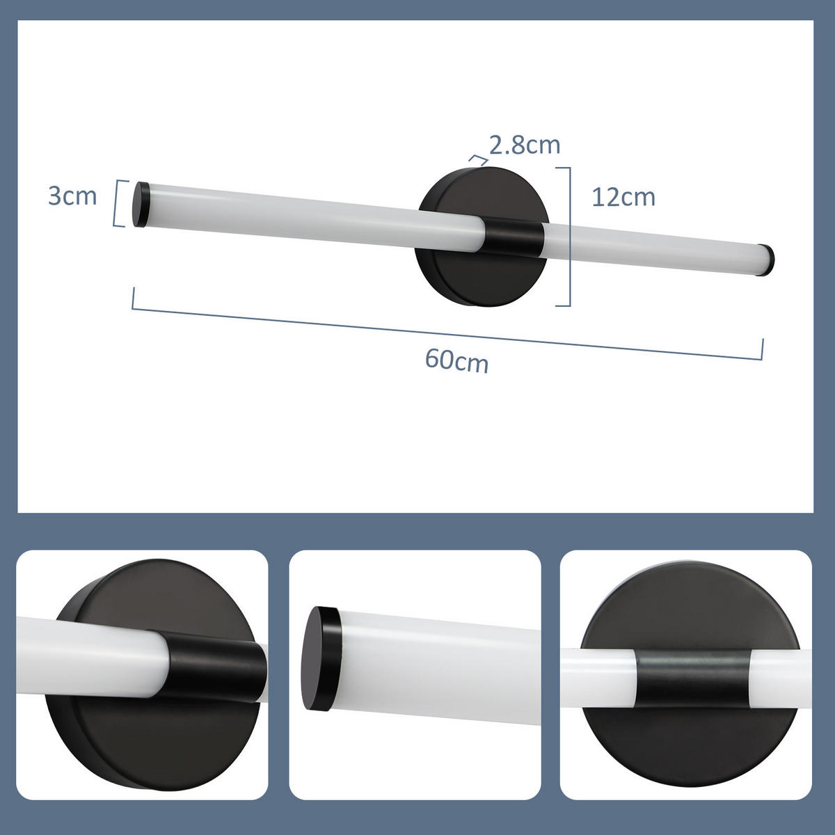 SPIEGELLEUCHTE Trazlynk 12/6.6/60 cm - Schwarz, Kunststoff (60/12/6.6cm) - ZMH