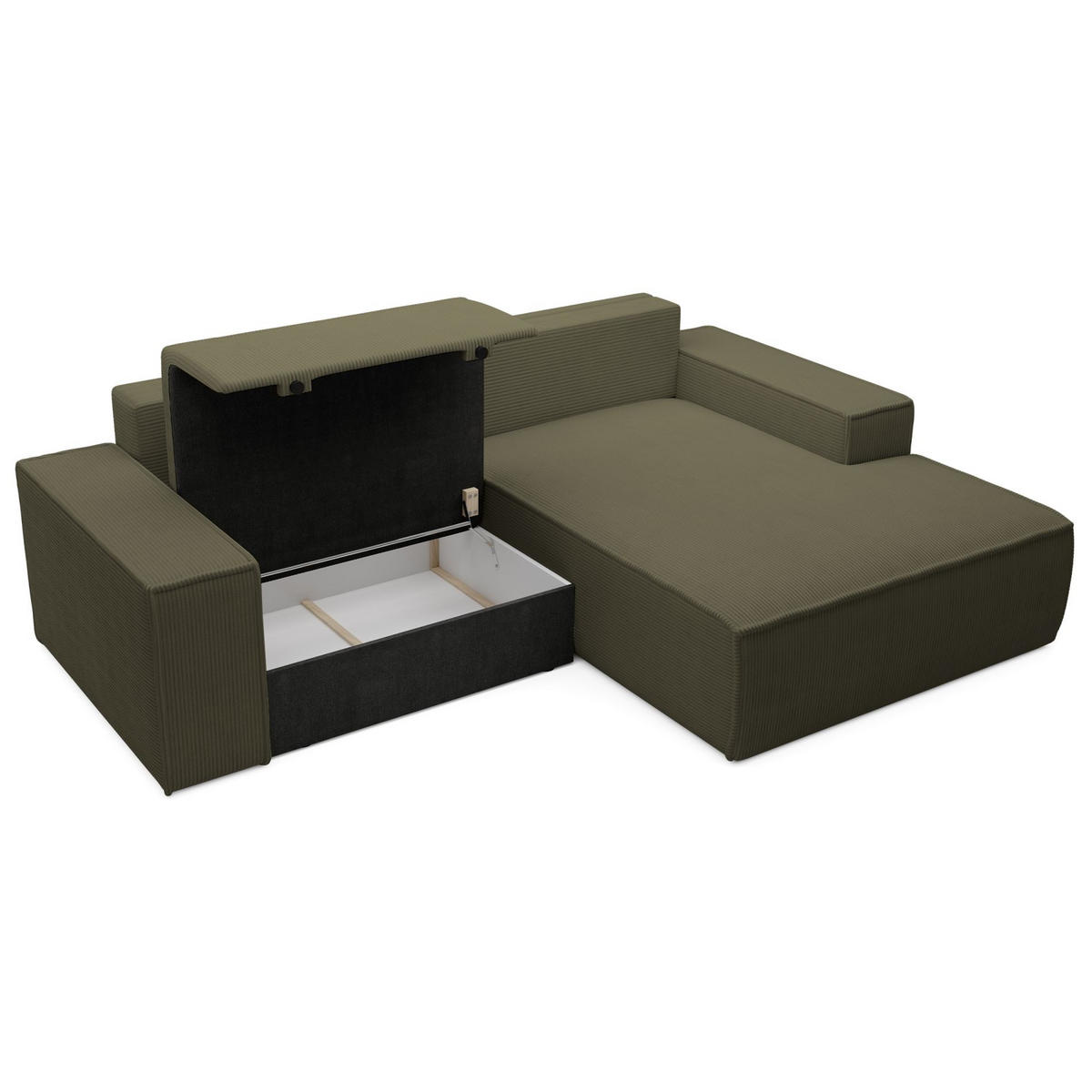 ECKSOFA Farese Mini mit Cordbezug Olivgrün, rechts - Schwarz/Olivgrün, Textil (240/167cm) - Selsey