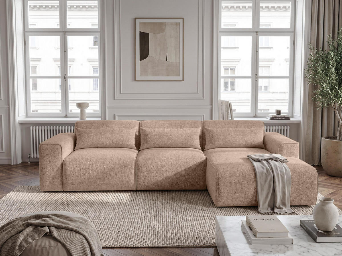 ECKSOFA L Form Ruyam Beige 310/165/78 cm – Schlaffunktion Rechts - Beige/Schwarz, Kunststoff/Textil (310/170cm) - AX Living