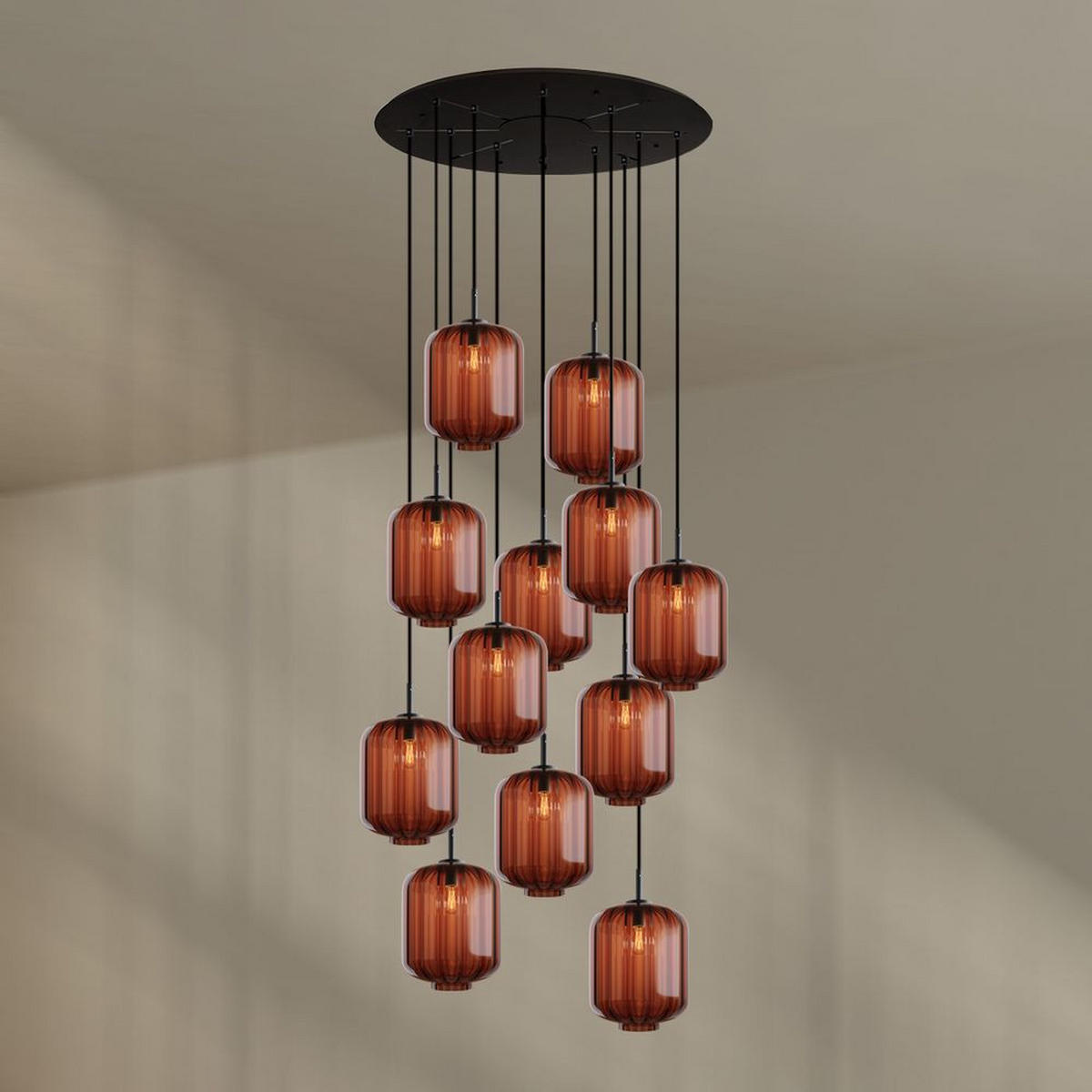 GALERIELEUCHTE Velo 12-flammig Braun Ø 25cm - Schwarz/Braun, Glas (25/25/27cm) - s.luce