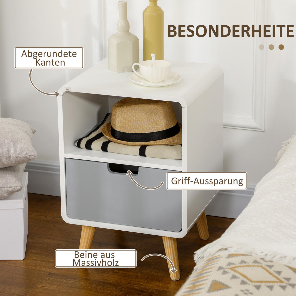 NACHTTISCH, MDF, Weiß, 40 x 38 x 58 cm - Weiß, Metall (38/58/40cm) - HOMCOM