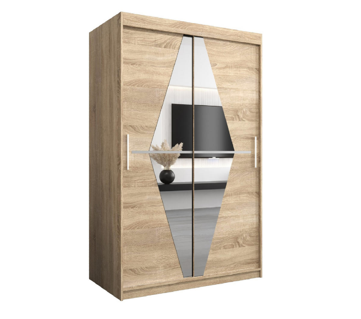 SCHWEBETÜRENSCHRANK 200/120/62 2-türig - Silberfarben/Sonoma Eiche, Holz/Kunststoff (120/200/62cm) - MÖBEL KRYSPOL