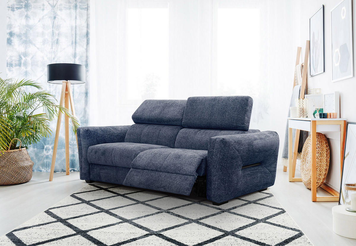 SOFA CALVERA 3-Sitzer mit 1 Relaxfunktion, dunkelblau - Dunkelblau, Holzwerkstoff/Textil (204/79/106cm) - Courtois Laville
