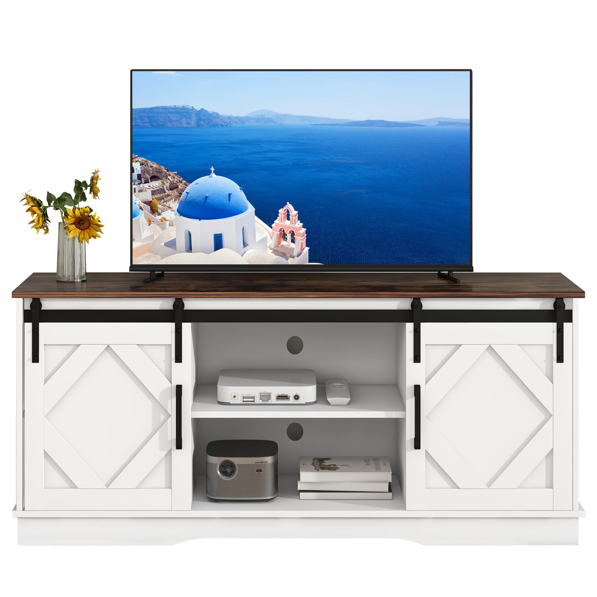 TV-ELEMENT mit Schiebetüren 150 x 40 x 60 cm Holzwerkstoff Braun/Weiß - Weiß, Holzwerkstoff (40/60/150cm) - Beauniv