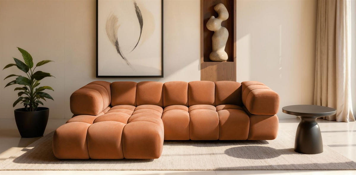 ECKSOFA Blanche In Bluvel - Rotbraun, Holzwerkstoff/Textil (280/150cm) - Fun Möbel