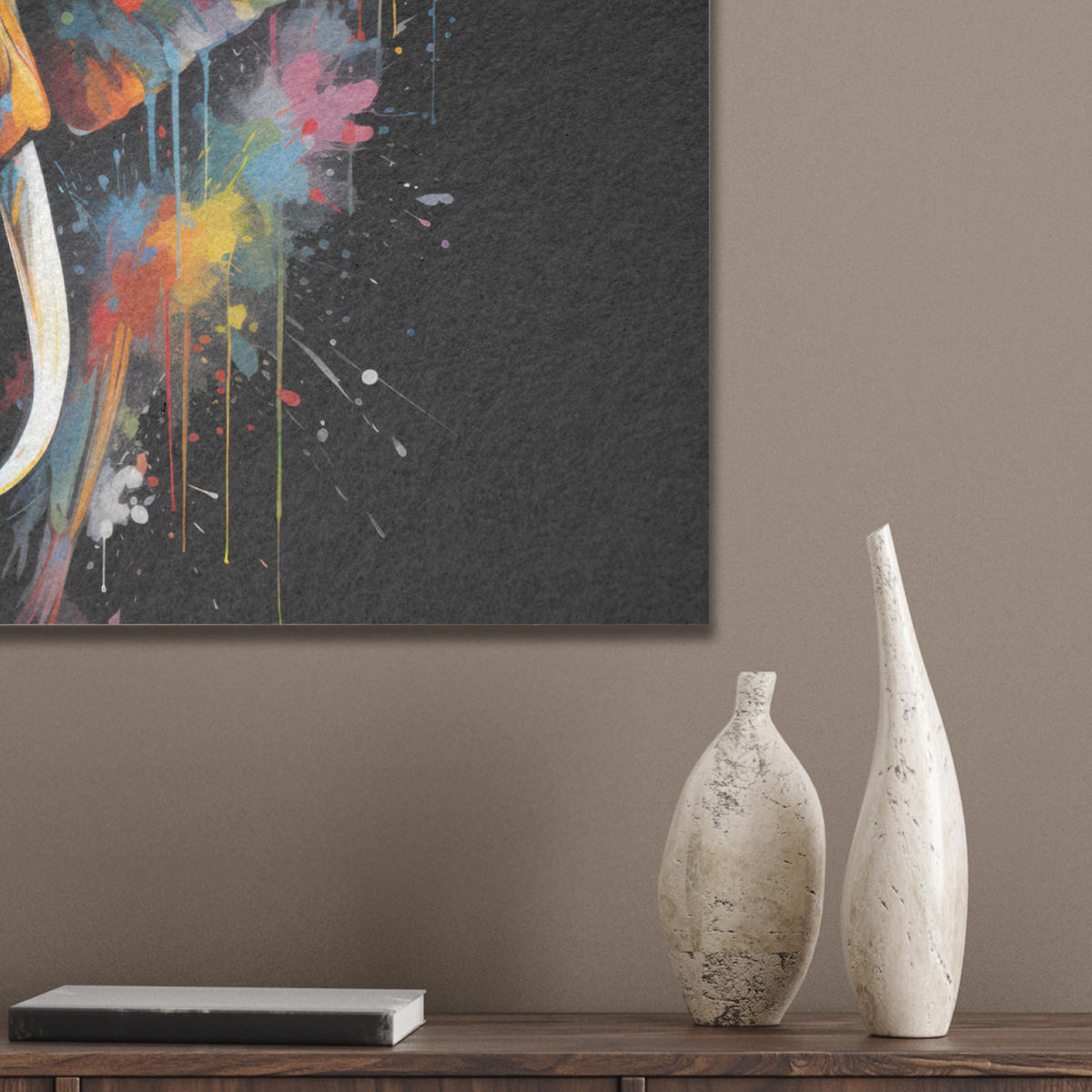 AKUSTIKBILD Elefant - Graffiti - Schwarz - Tiere - Farben Wanddeko 70x50 cm - Schwarz, Kunststoff (70/50/0.9cm) - MuchoWow