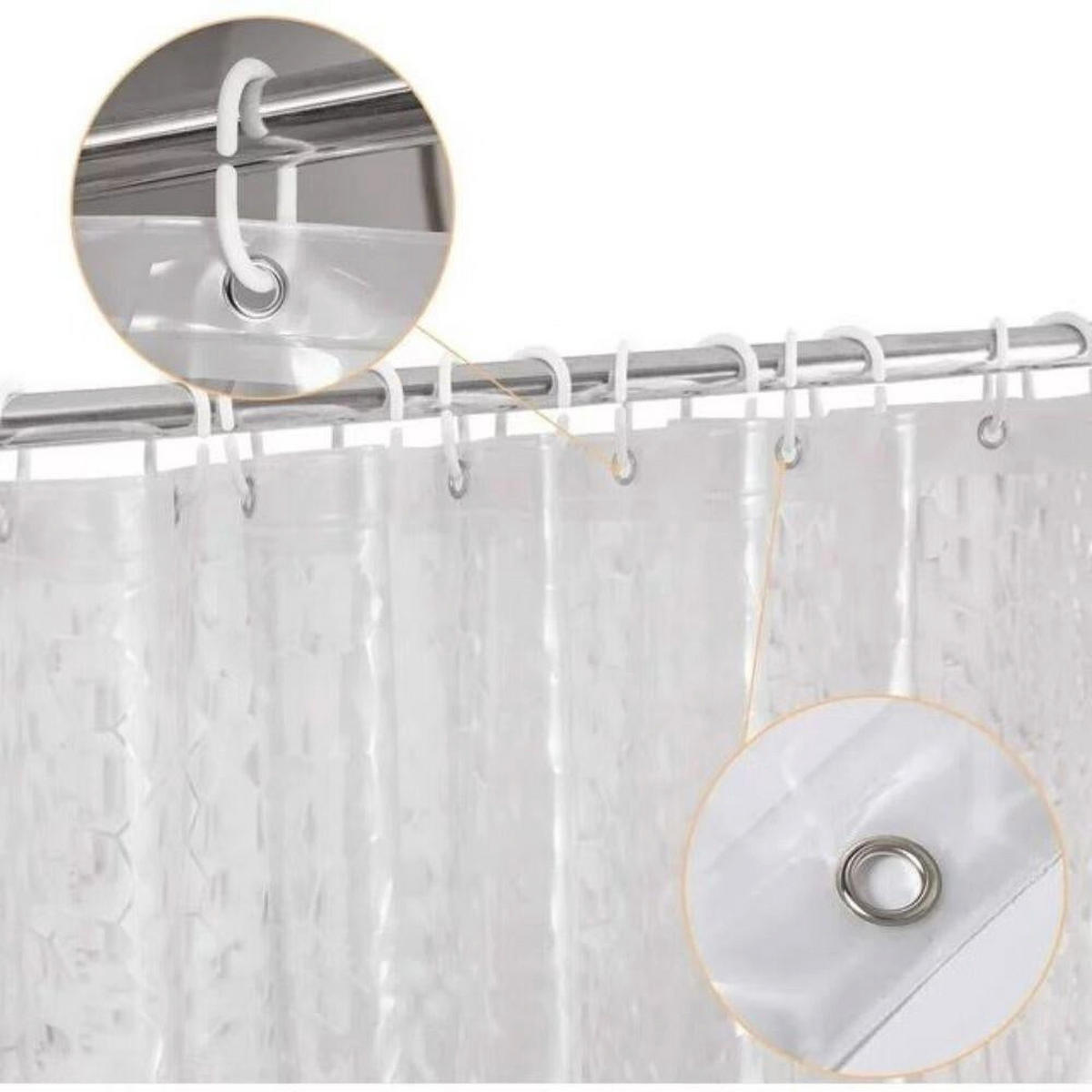 DUSCHVORHANG 72 x 78 cm transluzent 3D Wasserwürfel gefüttert mit Haken - Transparent, Kunststoff (72/78cm) - MCBOSON