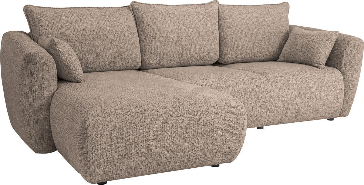 ECKSOFA Fabio mit Bettkasten, Strukturiert Dunkelbeige 255/165/91 cm - Beige/Schwarz, Textil (255/165cm) - WFL GROUP