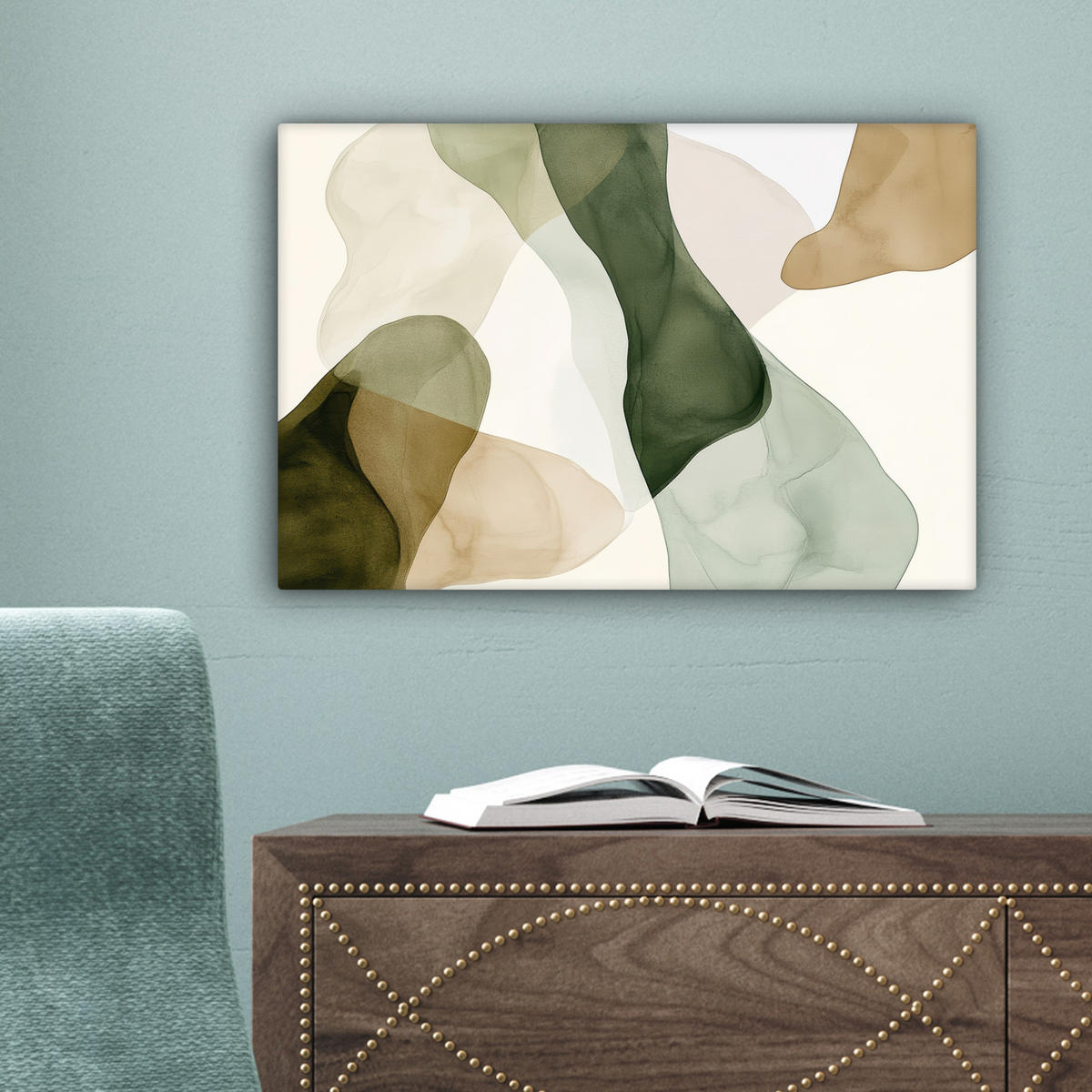 LEINWANDBILD Japandi - Abstrakt - Grün 30x20 cm - Salbeigrün, Textil (30/20cm) - MuchoWow