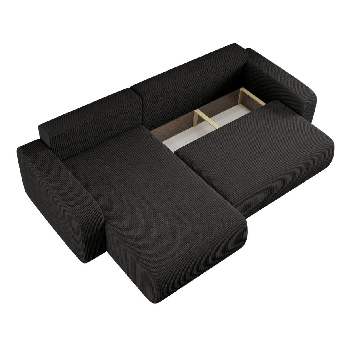 SCHLAFSOFA MILANO XL und bettkasten stoff Poso Dicker Cord Schwarz Links - Schwarz, Holz (274/82/145cm) - Kaiser Möbel