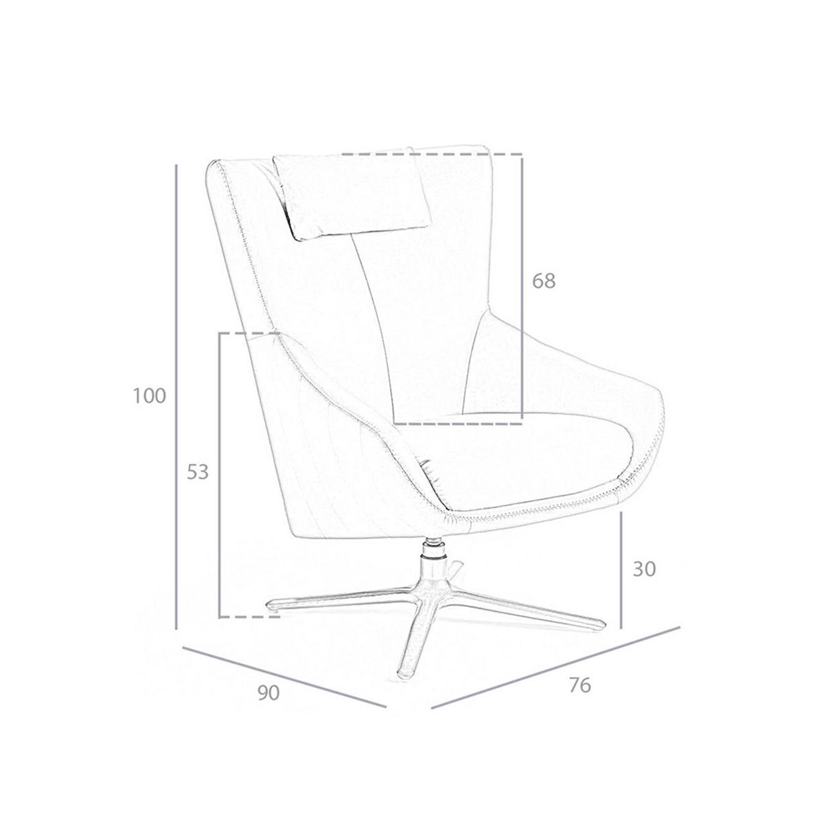 NERZFARBENER Öko-Leder-Drehsessel 76/90/100 cm - Grau, Textil (76/100/90cm) - ANGEL CERDA