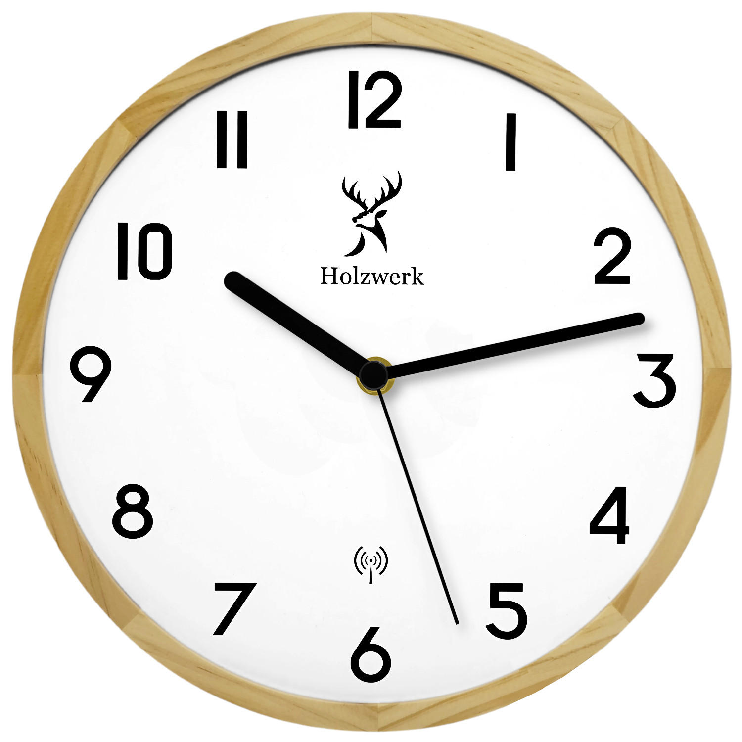 WANDUHR Holz Designer AMBERG (FUNK) Loft Wand Uhr, beige, weiß - Beige/Schwarz, Holz/Metall (25/25/2.4cm) - Holzwerk