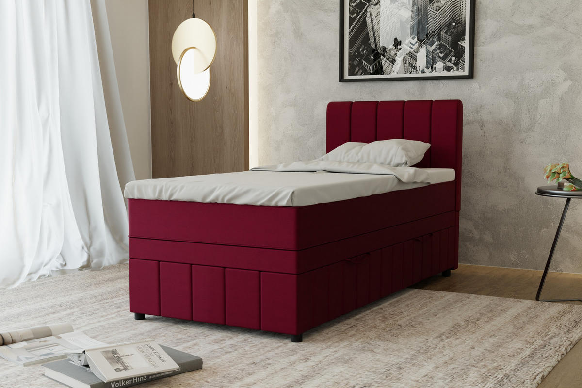 BOXBETT AVALON 90 x 200 cm mit Bettkasten und Topper - Rot - Rot, Holz - Panda Möbel