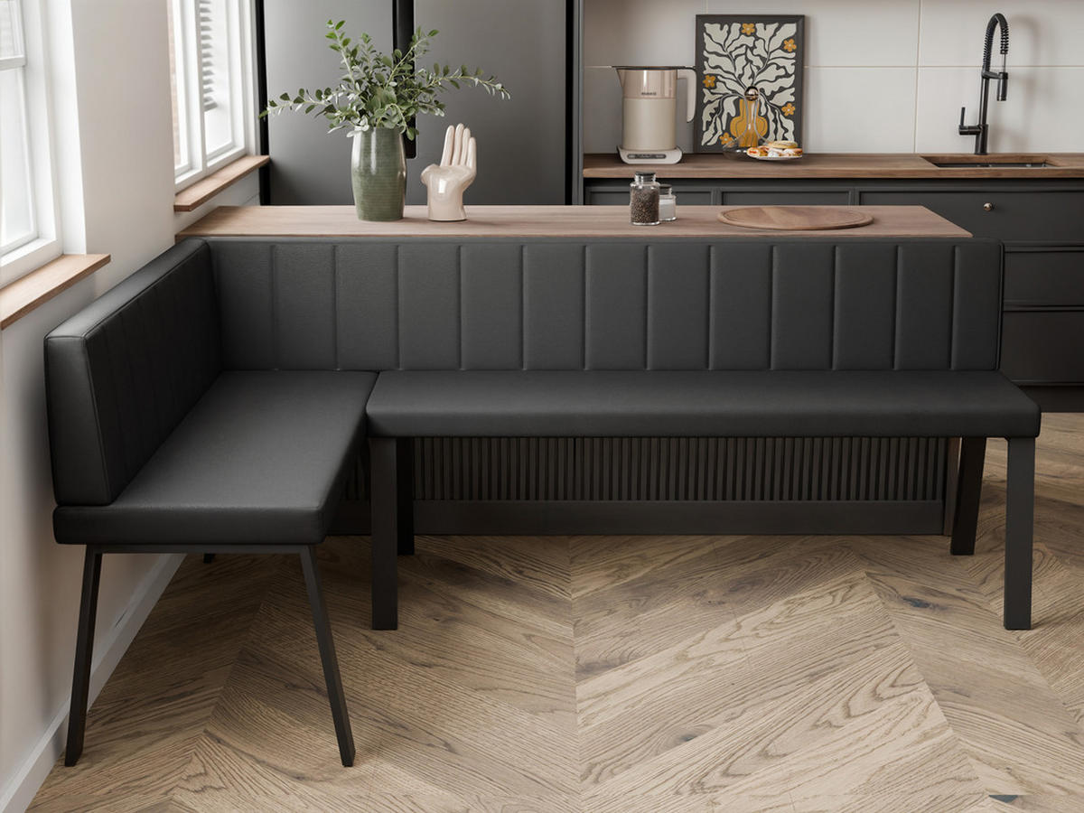 ECKBANK links MONO Y Kunstleder gesteppt, 142/196 cm Schwarz - Schwarz, Kunststoff/Textil (142/196cm) - Idohome