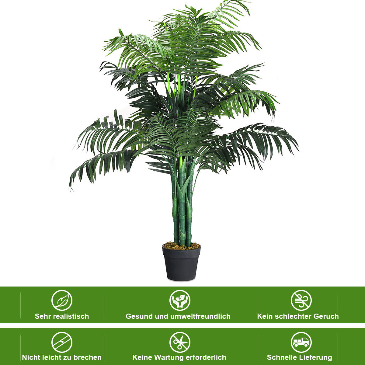 KUNSTPFLANZE Zimmerpalme Palme Grün - Grün, Kunststoff (110cm) - COSTWAY