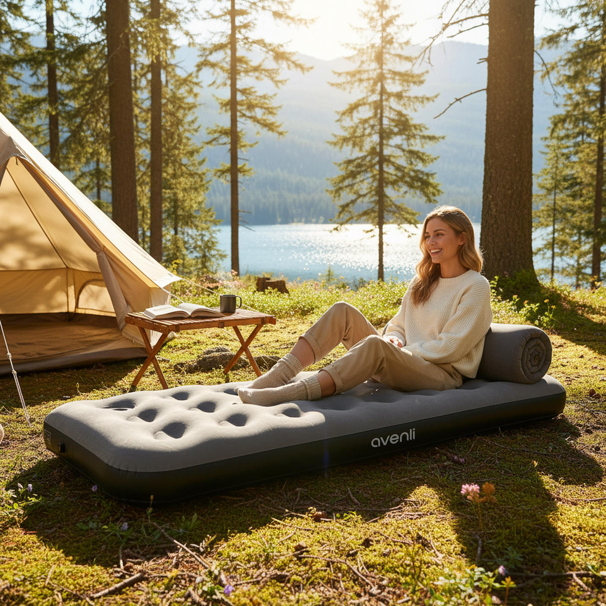 LUFTBETT Luftmatratze Camping CloudCoil grau mit Fußpumpe 191x73x22cm - Grau, Kunststoff (73/191cm) - Avenli