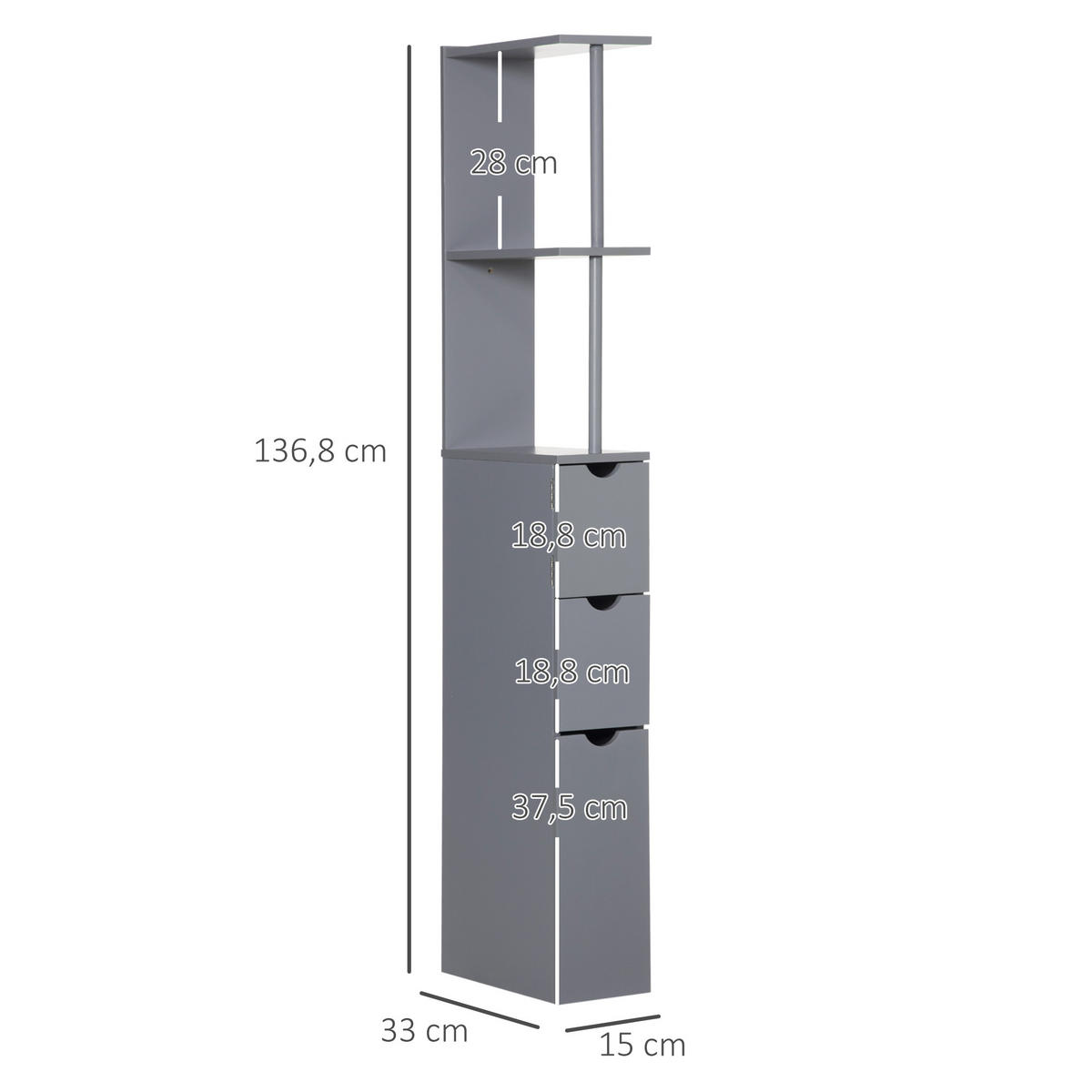 HOCHSCHRANK DE-12506 15/33/137 cm Grau - Grau, Holzwerkstoff (15/136.8/33cm) - ComfortXL