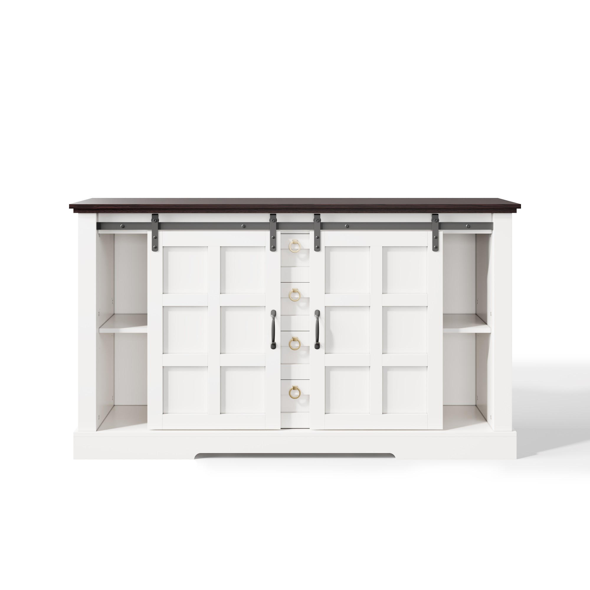 SIDEBOARD 150/40/85 cm Weiß mit Stauraum, Schiebetüren und 4 Schubladen - Weiß, Holz (150/85/40cm) - Oxeza