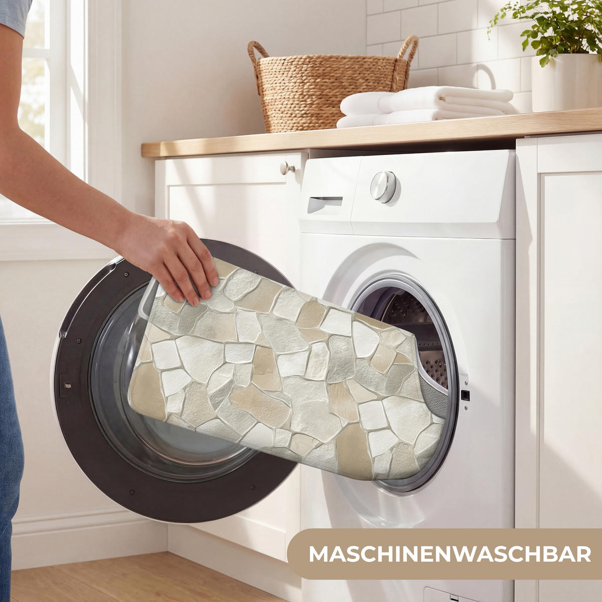 WC-VORLEGER Mosaik - Steine - Beige Toilettenvorleger 55x60 cm - Beige, Kunststoff/Textil (55/1cm) - OnlyWow