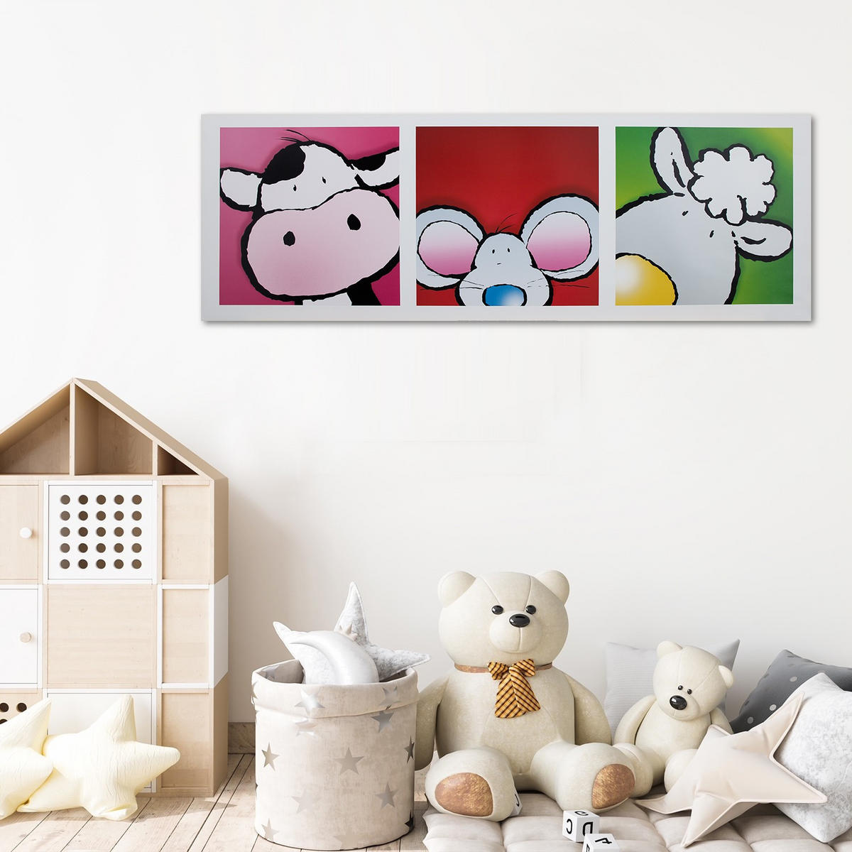 WANDBILD kuh maus und schaf - Multicolor, Textil (90/30cm) - Feeby