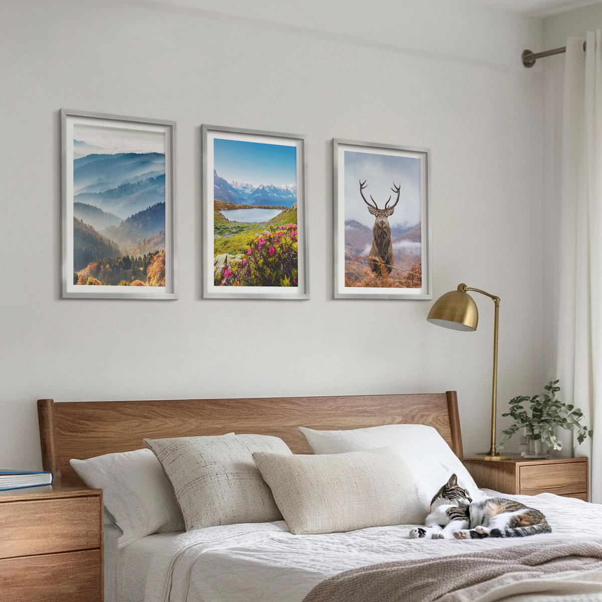 BILDER SET 3er Set - 40x60 cm Silberner Rahmen - Natur des Bergseehirsches - Silberfarben, Kunststoff (40/60cm) - TULUP