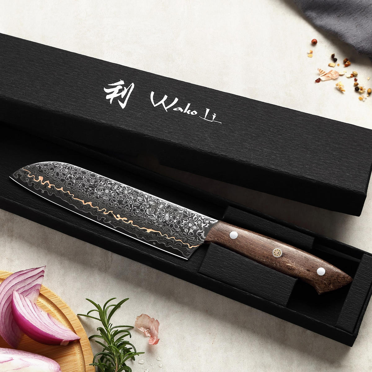 SANTOKUMESSER 18 cm - Kupferfarben, Holz/Metall (1cm) - Wakoli