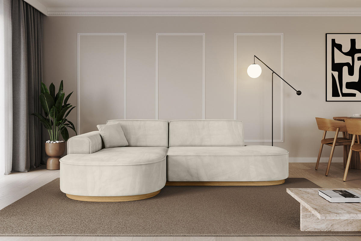 ECKSOFA Ottomane Links MARI-L1-v2 - 243x171x83 cm Ecru Velours - Ecru, Holzwerkstoff/Textil (243/171cm) - ALTDECOR