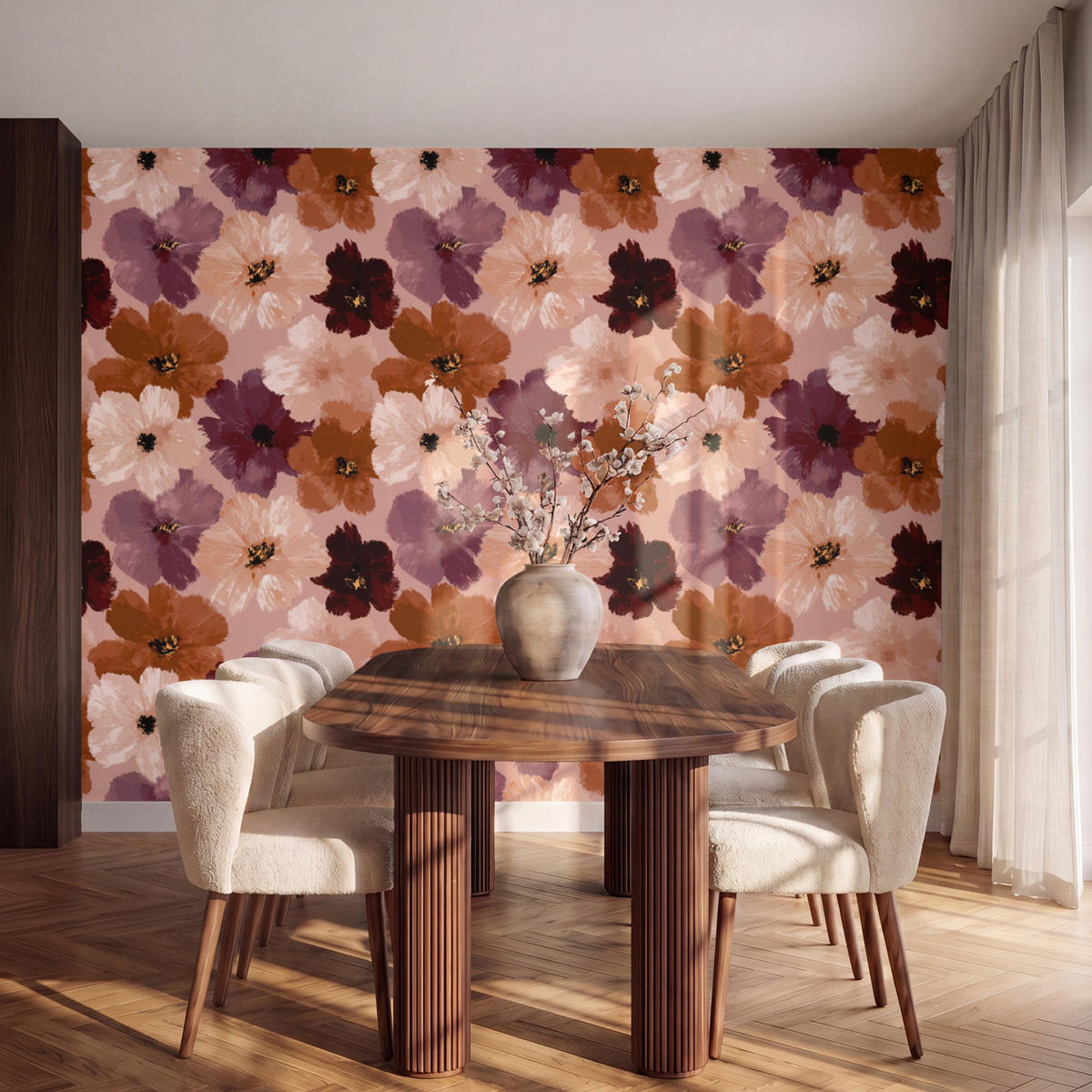 TAPETE - Blumen - Abstrakt - Erdtöne - 280x200 cm - Multicolor, Papier (280/200cm) - OnlyWow
