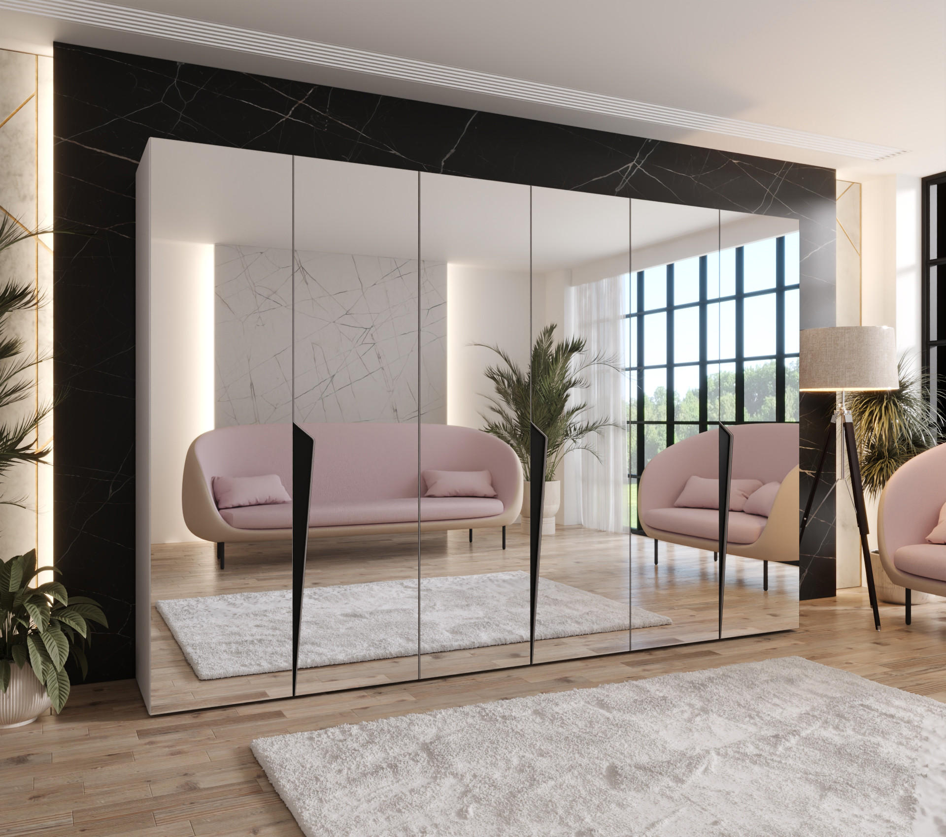 DREHTÜRENSCHRANK 202/300/52 6-türig - Beige/Schwarz, Holz/Metall (300/202/52cm) - Abiks Möbel