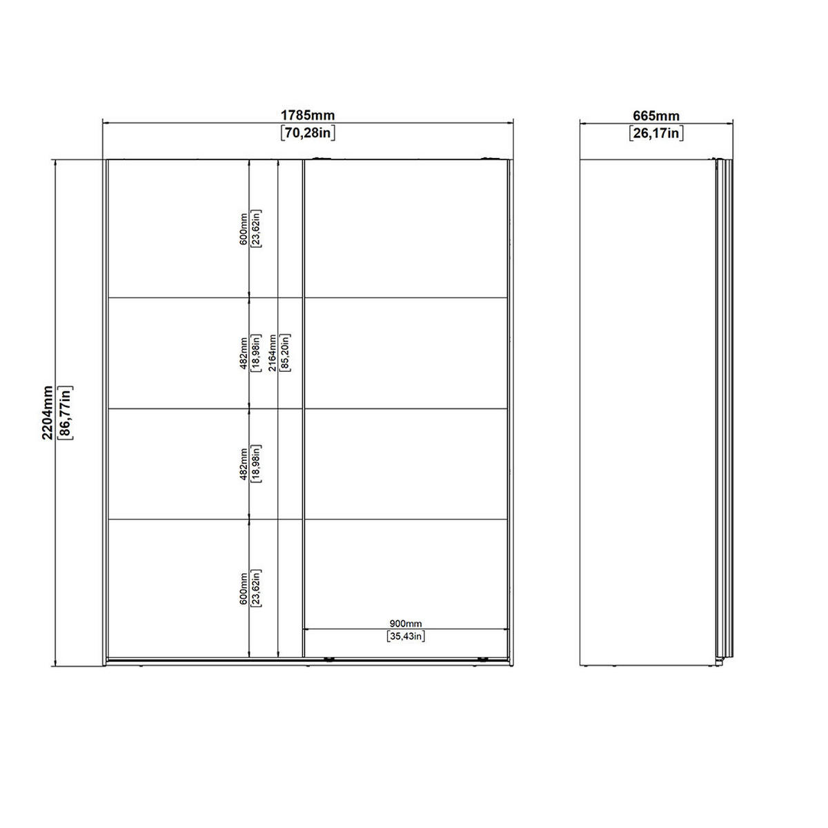 KLEIDERSCHRANK, Catania, Schwarz, Holzwerkstoff, 179 x 65 x 221 cm - Schwarz, Holzwerkstoff (179/221/65cm) - ebuy24