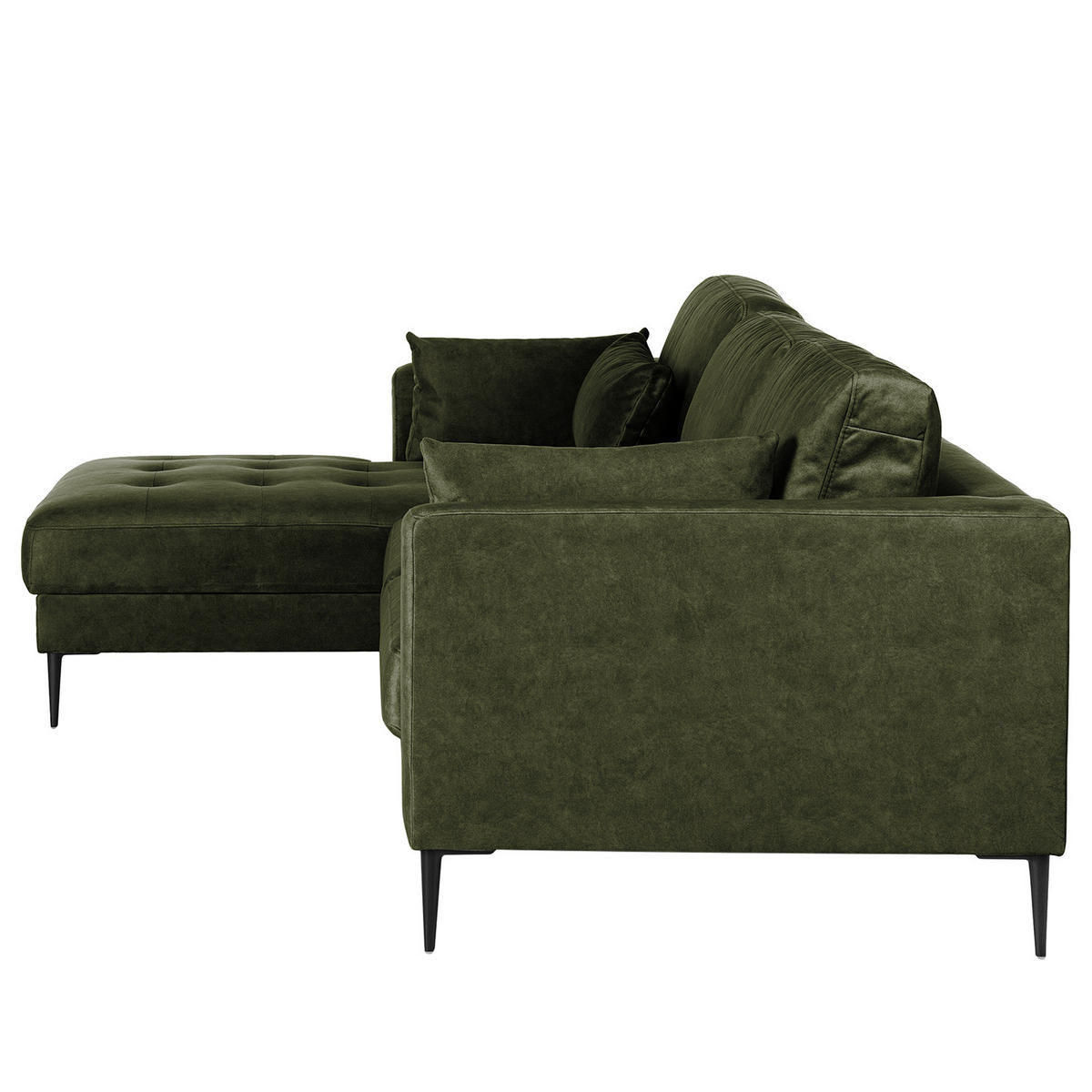 ECKSOFA mit Longchair - Dunkelgrün, Textil/Metall (275/168cm) - home24