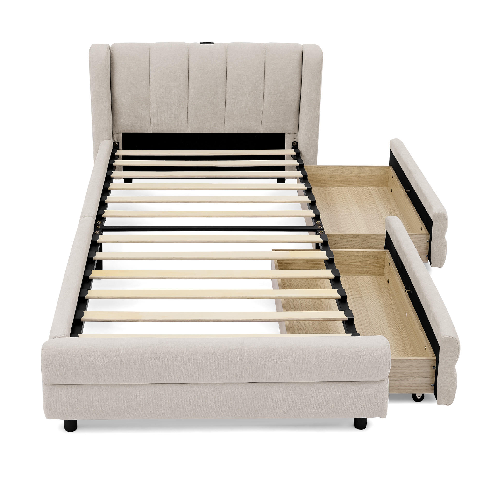 POLSTERBETT 90/200 cm in Beige mit 2 Schubladen, USB und Type-C Chenille - Beige, Holzwerkstoff/Textil (90/200cm) - STILVORA