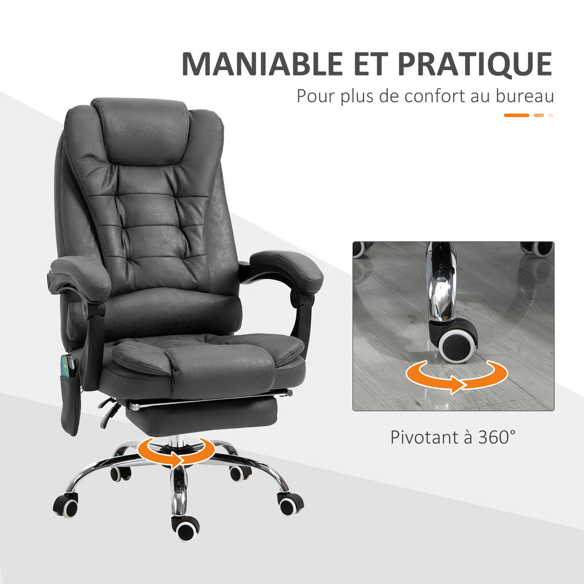 CHEFSESSEL DE-11817 Massage & Heizung Grau - Grau, Metall (70/119/65cm) - ComfortXL