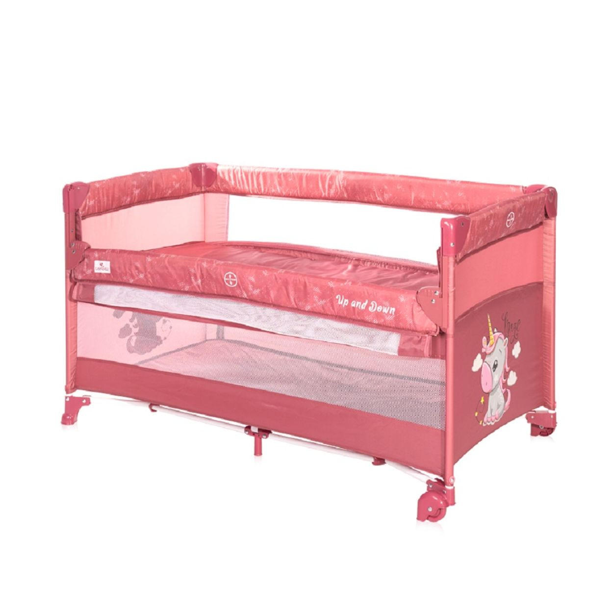 REISEBETT Up´n Down pink Öffnung, 2 Ebenen, Tragetasche, mit Rädern - Pink, Kunststoff (65/125cm) - Lorelli
