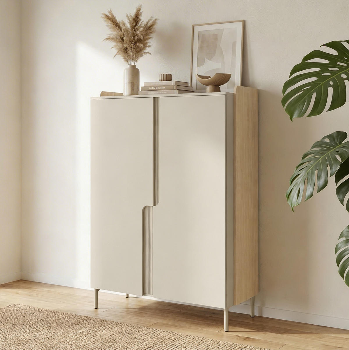 KOMMODE Positivo mit 2 Türen und 6 Einlegeböden, 103 cm, Mavelie-Eiche + Macadamia - Eichefarben, Holzwerkstoff (103/160/42cm) - Beautysofa