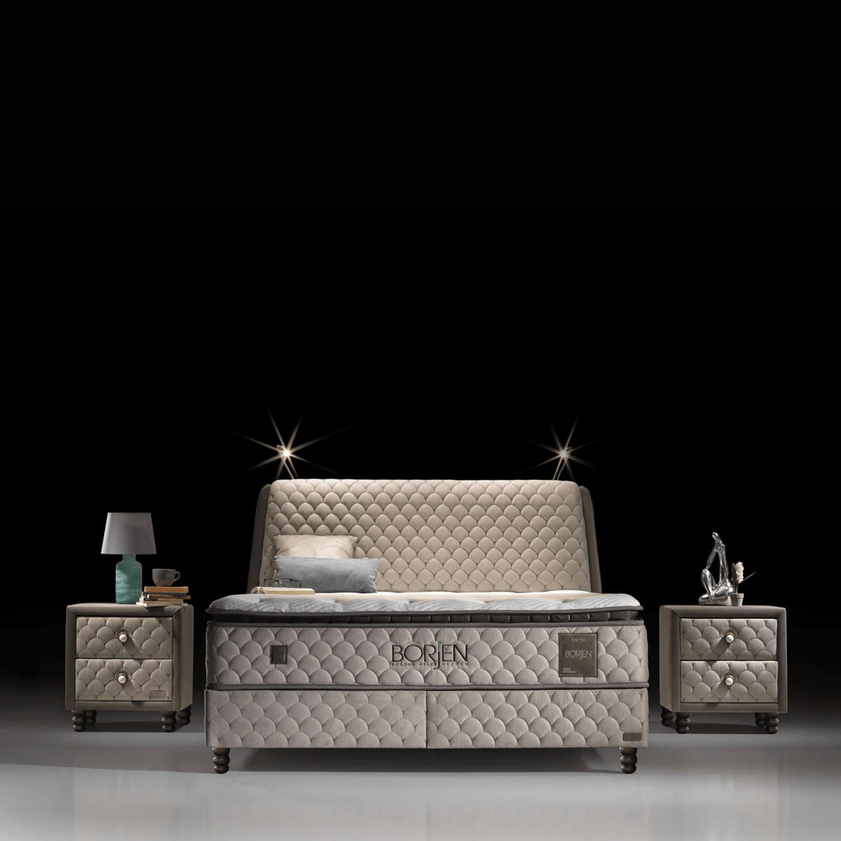 BOXBETT Borjen Set 160x200 - Beige, Holz/Metall (160/200cm) - Bambi