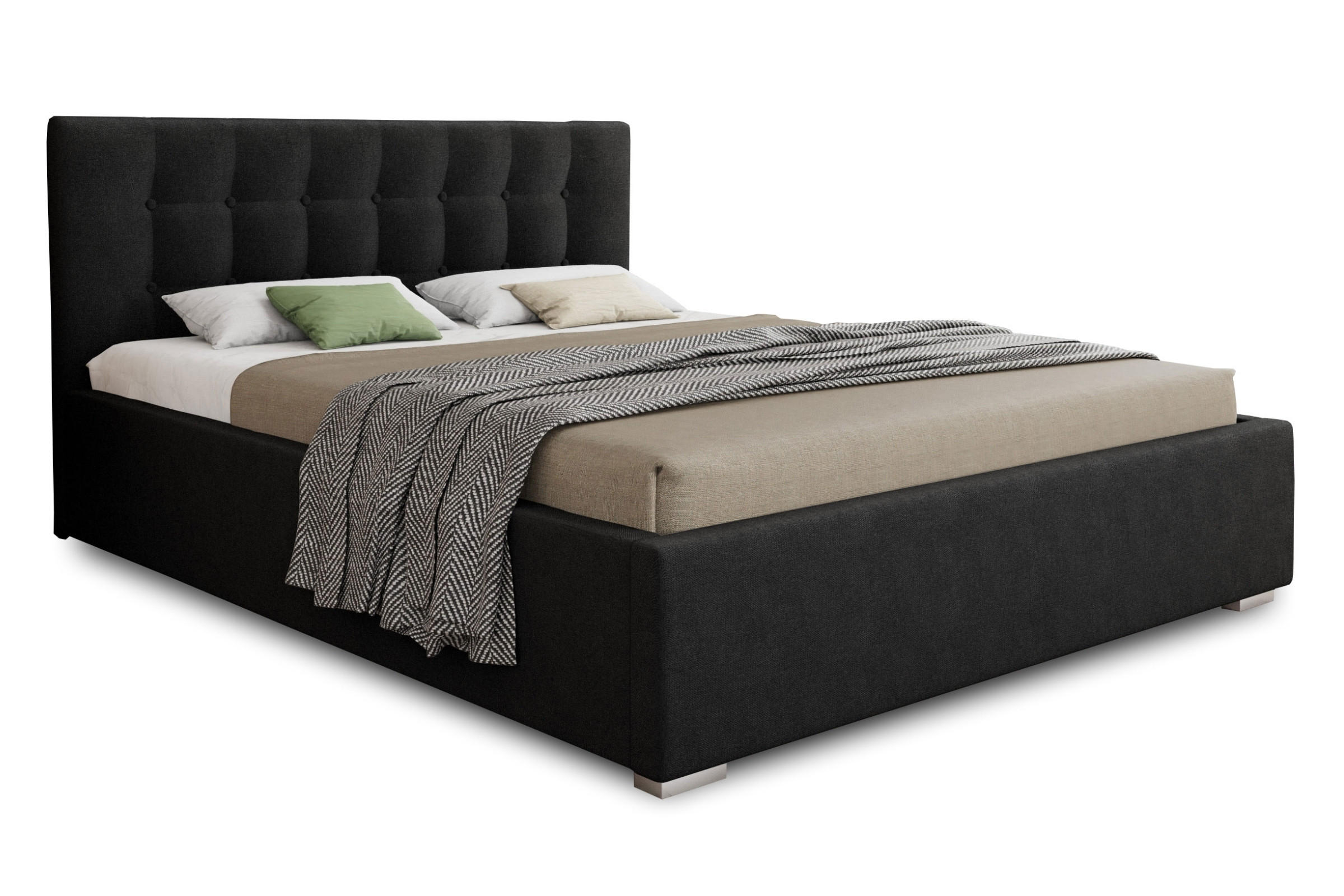POLSTERBETT KINA 200/200 in Velours Schwarz - Schwarz, Holz/Holzwerkstoff (200/200cm) - Deine Möbel 24