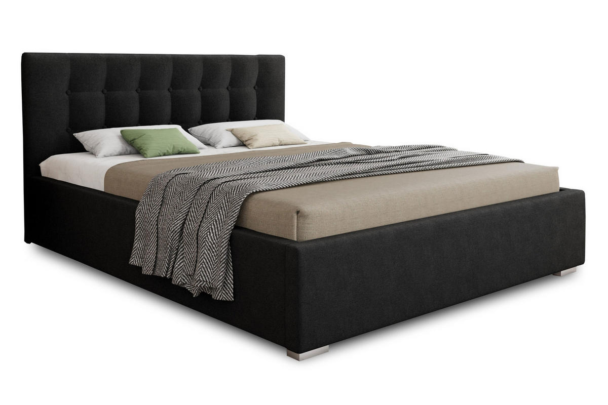 POLSTERBETT KINA 180/200 in Velours Schwarz - Schwarz, Holz/Holzwerkstoff (180/200cm) - Deine Möbel 24