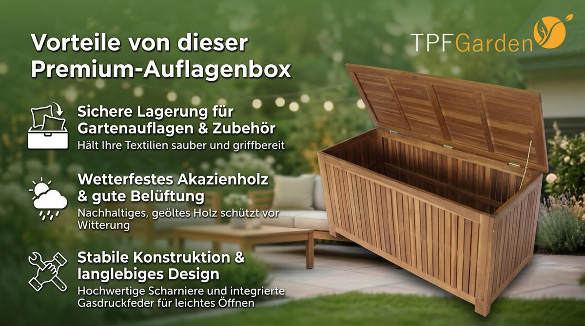 AUFLAGENBOX Ellesmere - 117x50x58,5cm, Akazie geölt - Braun, Holz (117/50/58.5cm) - TPFGarden